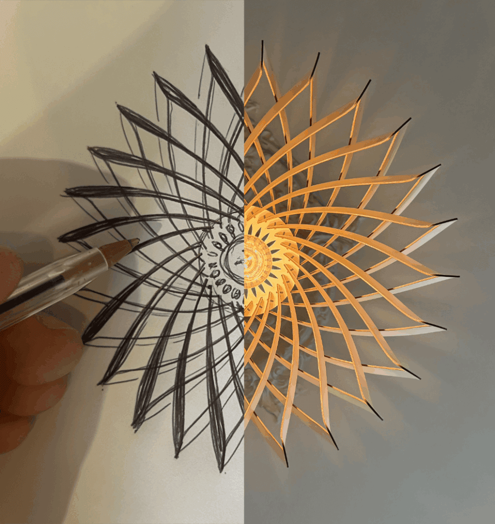 Dessin d'un luminaire — Étape création Atelier Sâpi